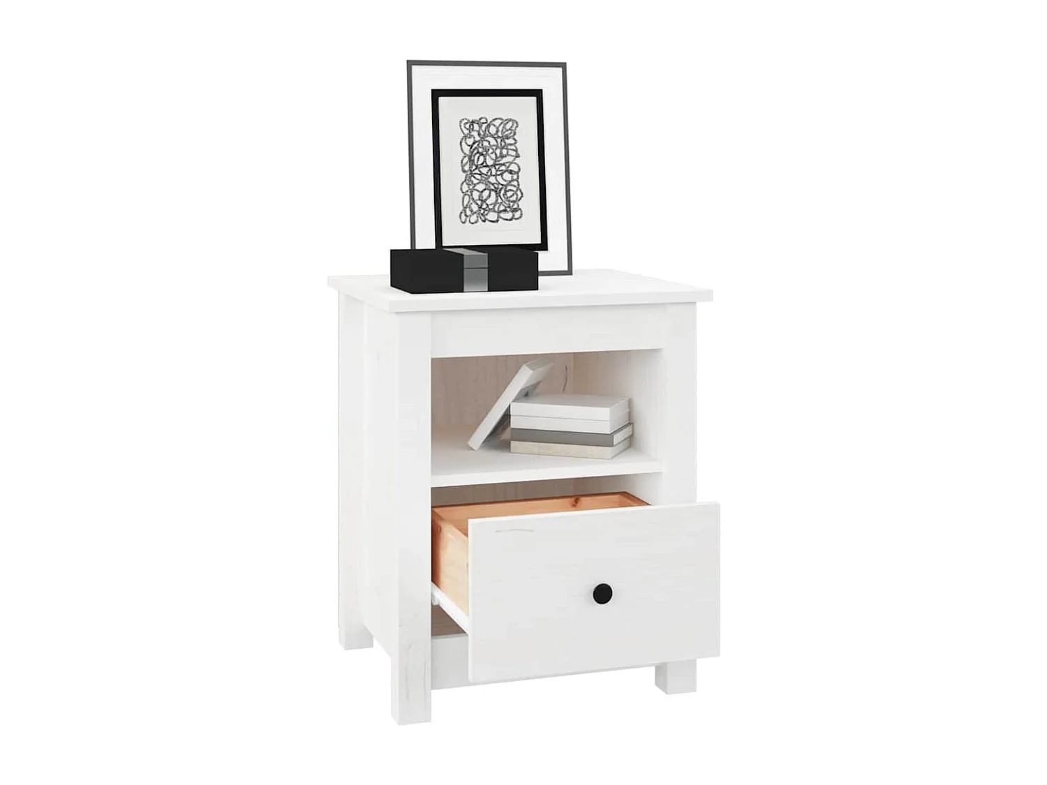 Mesita de noche | Mesilla de noche madera maciza de pino blanco 40x35x49 cm