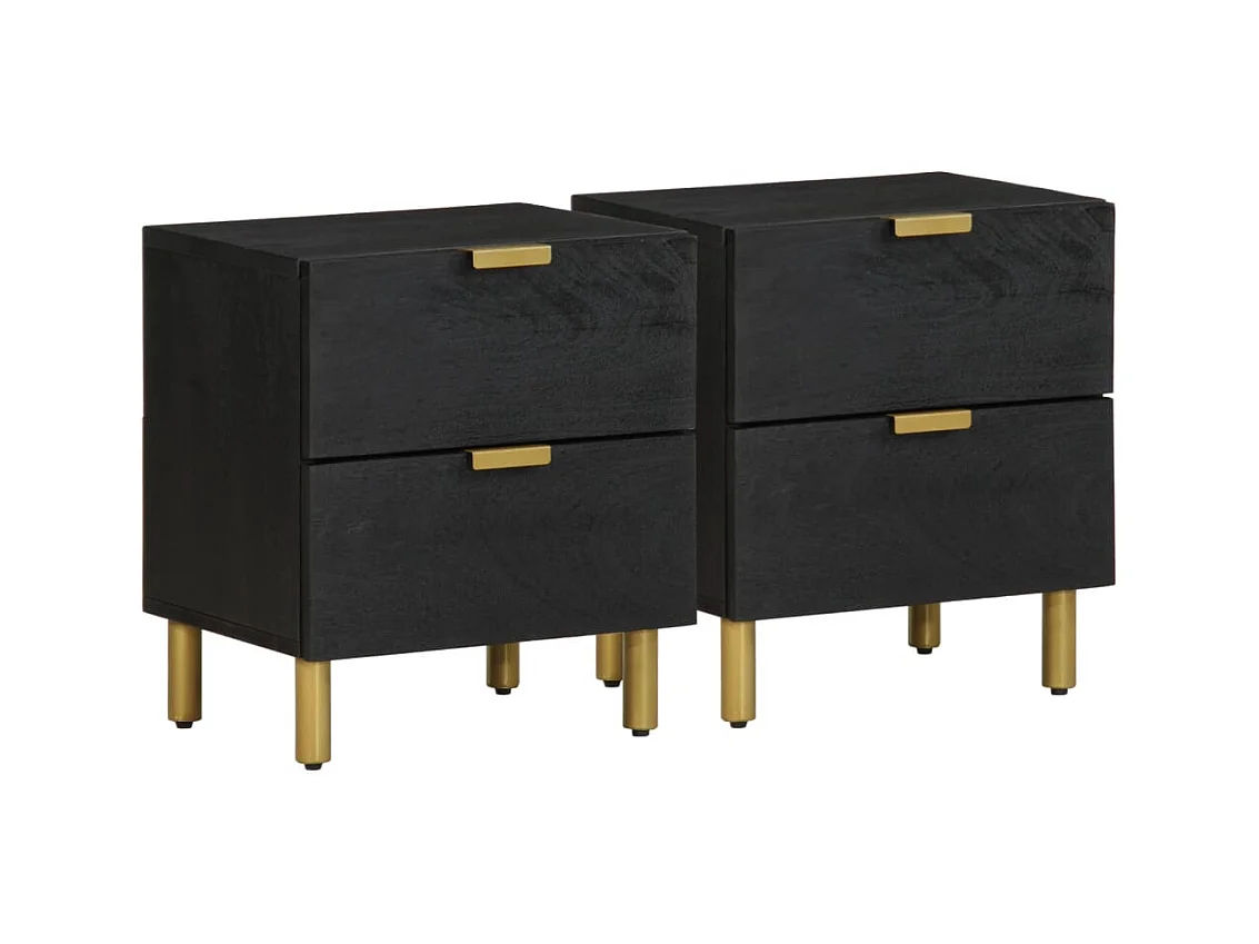 Mesitas de noche | Mesilla de noche 2 uds madera maciza de mango negro 40x33x46 cm