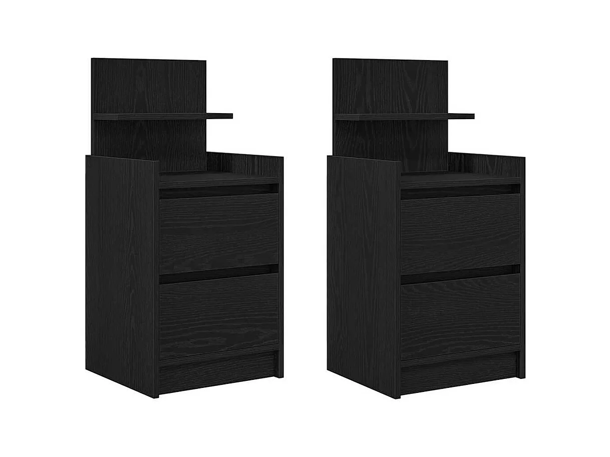 Pack 2 uds Mesilla de noche | Mesitas de noche con 2 cajones Negro 38x34x80 cm