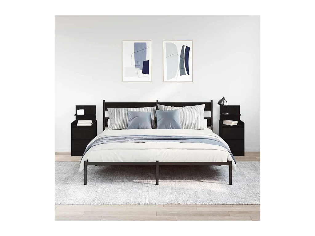 Pack 2 uds Mesilla de noche | Mesitas de noche con 2 cajones Negro 38x34x80 cm