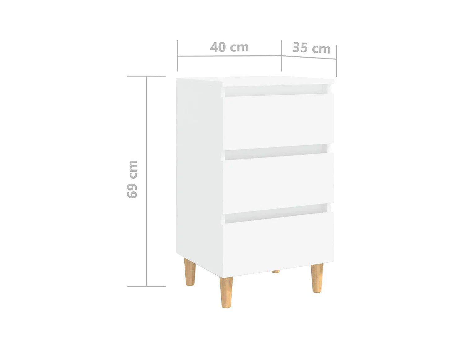 Mesita de noche | Mesilla de noche con patas de madera maciza blanca 40x35x69 cm