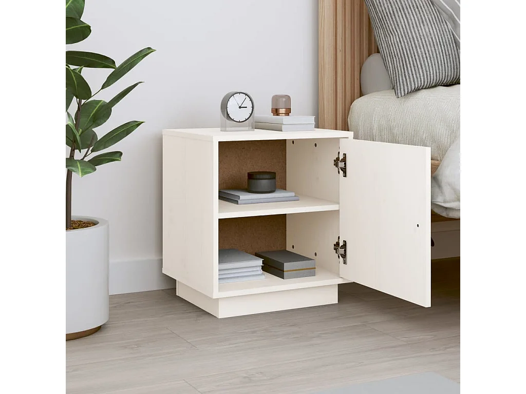 Mesita de noche | Mesilla de noche madera maciza de pino blanca 40x34x45 cm