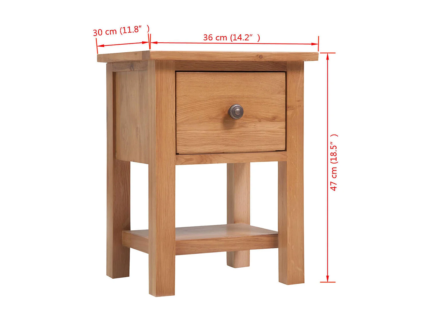 Mesita de noche | Mesilla de noche de madera de roble maciza 36x30x47 cm