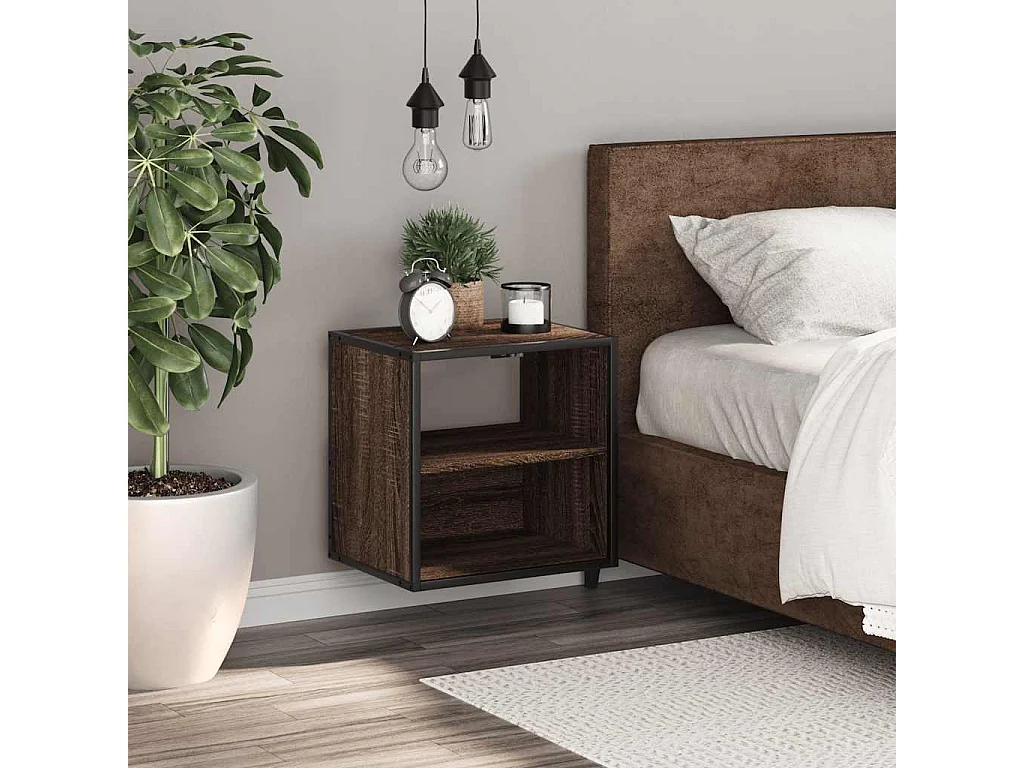 Nachttisch hängend | Wand-Nachttisch Braun Eichen-Optik 40x31x39,5 cm SHL50433