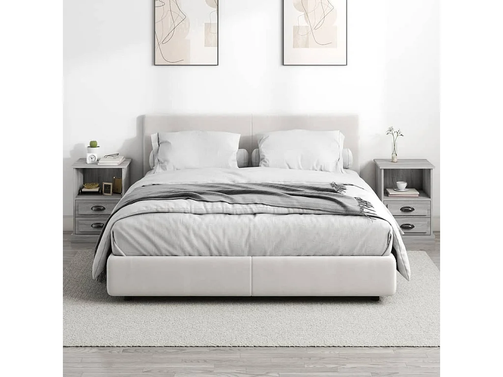 Nachttisch 2er Set-Beistelltisch-Nachttischkommode Grau Sonoma 43x36x60 cm SHL5490