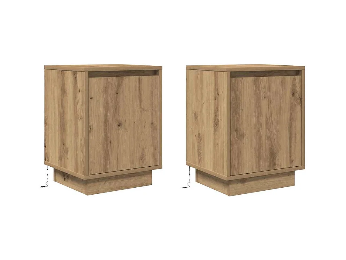 Mesitas de noche | Mesilla de noche con luces LED 2 uds roble artisan 38x34x50 cm