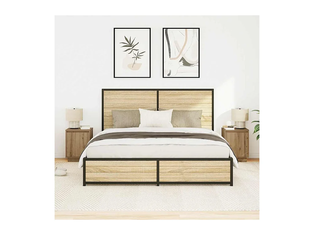 Mesitas de noche | Mesilla de noche con luces LED 2 uds roble artisan 38x34x50 cm