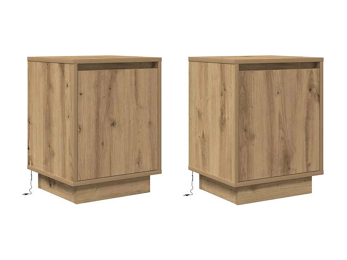 Nachttische mit LED-Leuchten 2er Set | Beistelltisch Artisan-Eiche 38x34x50 cm SHL30451