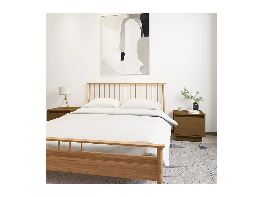 Mesitas de noche | Mesilla de noche 2 uds madera de pino marrón miel 35x34x32 cm