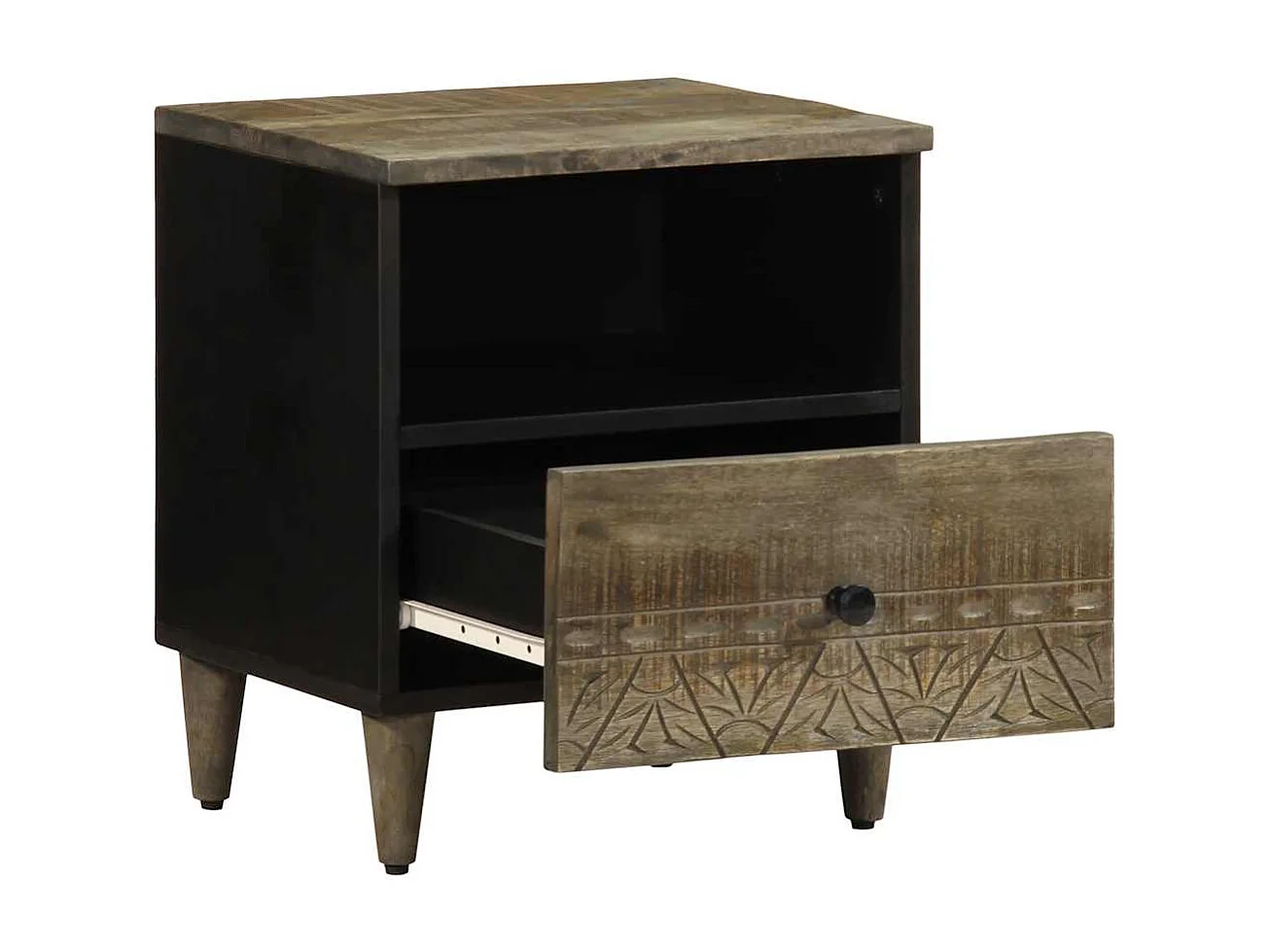 Mesita de noche | Mesilla de noche de madera maciza de mango gris claro 40x33x46cm