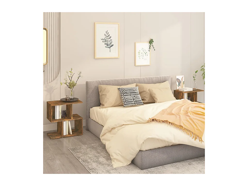 Mesitas de noche | Mesilla de noche 2 uds contrachapada roble ahumado 50x30x51,5cm