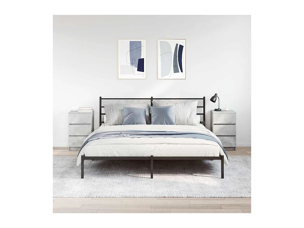 Pack 2 uds Mesilla de noche | Mesitas de noche con 3 cajones gris hormigón 39x35x65 cm