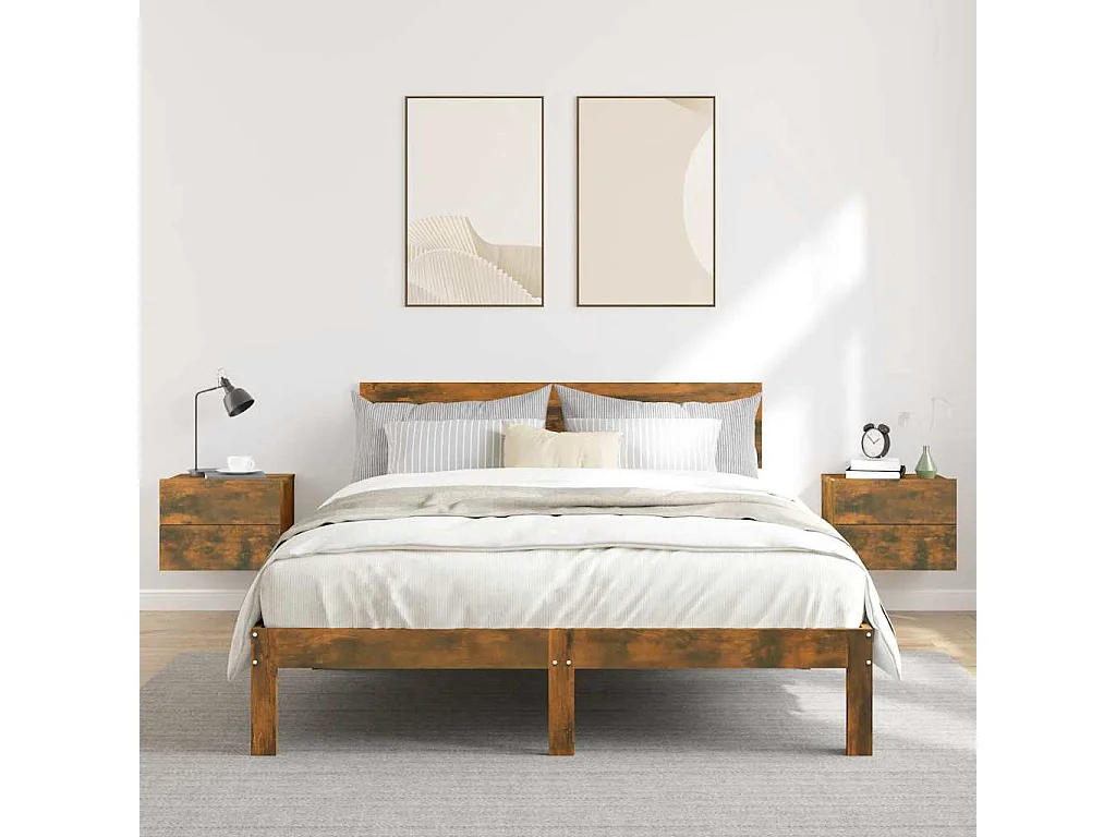 Nachttisch 2er Set-Beistelltisch-Nachttischkommode Räuchereiche 40x30x30 cm Holzwerkstoff SHL62488