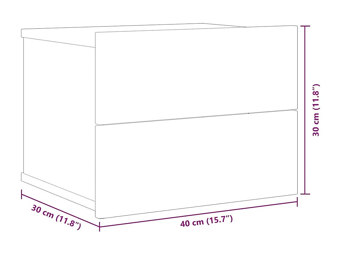 Nachttisch 2er Set-Beistelltisch-Nachttischkommode Räuchereiche 40x30x30 cm Holzwerkstoff SHL62488