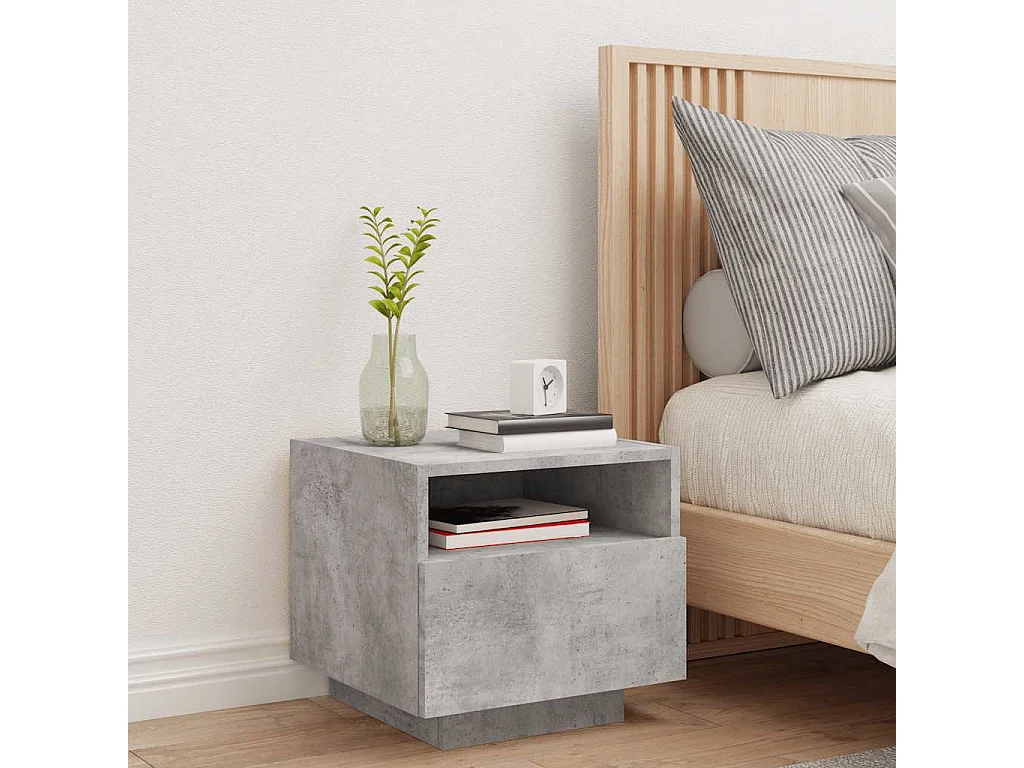 Nachttisch-Beistelltisch mit LED-Leuchten Betongrau 40x39x37 cm SHL18420