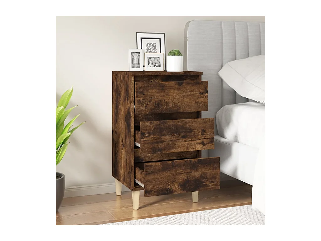 Mesita de noche | Mesilla de noche madera contrachapada roble ahumado 40x35x70 cm