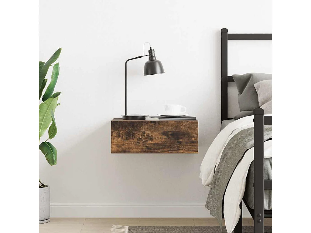 Nachttisch hängend Räuchereiche 40x30x15 cm Holzwerkstoff SHL70833