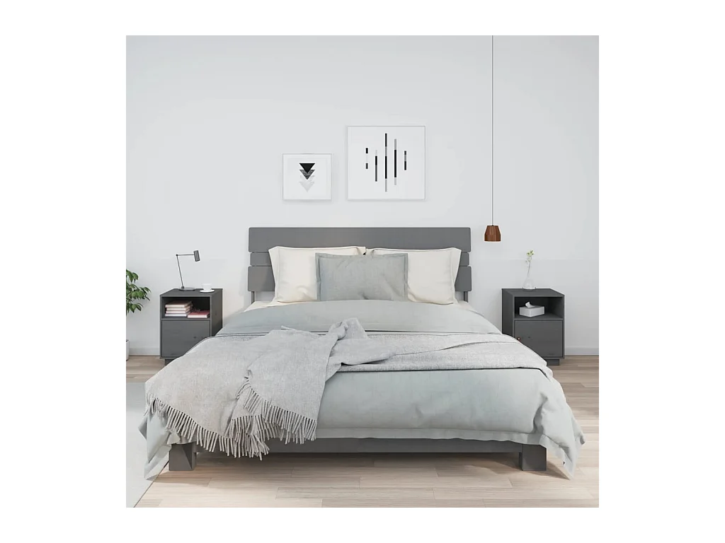 Mesitas de noche | Mesilla de noche 2 uds madera maciza de pino gris 40x34x55 cm