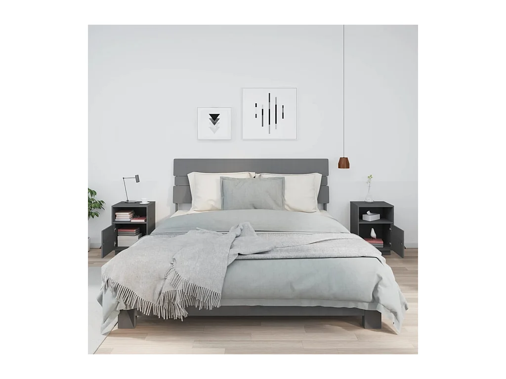 Mesitas de noche | Mesilla de noche 2 uds madera maciza de pino gris 40x34x55 cm