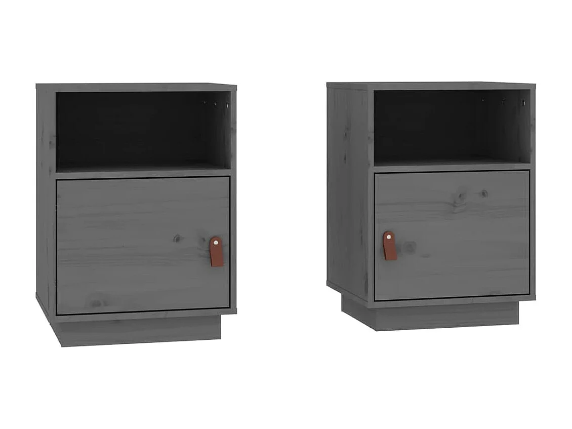 Nachttisch 2er Set-Beistelltisch-Nachttischkommode Grau 40x34x55 cm Massivholz Kiefer SHL697