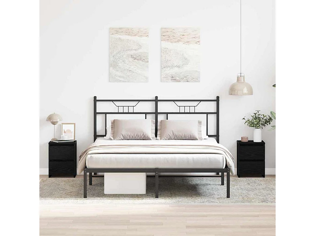 Nachtkastje Set van 2 | Bijzettafel Modern | Opbergkastje Zwart eiken 30 x 30 x 40 cm Bewerkt hout