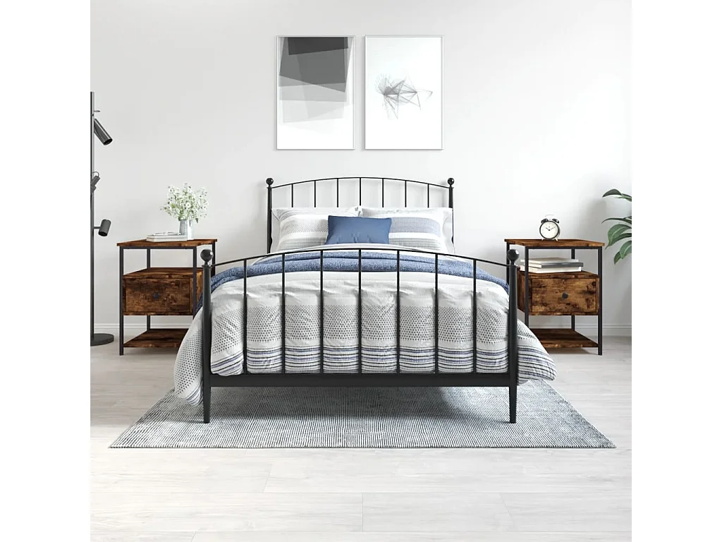 Nachttisch 2er Set-Beistelltisch-Nachttischkommode Räuchereiche 40x42x56 cm Holzwerkstoff SHL73993