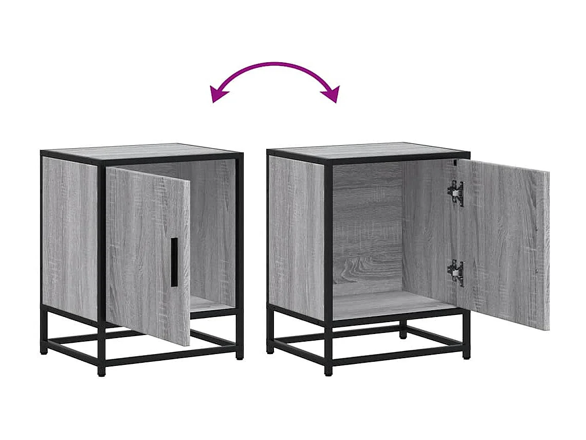 Nachttisch 2er Set-Beistelltisch-Nachttischkommode Grau Sonoma 40x31x50 cm Holzwerkstoff Metall SHL82013