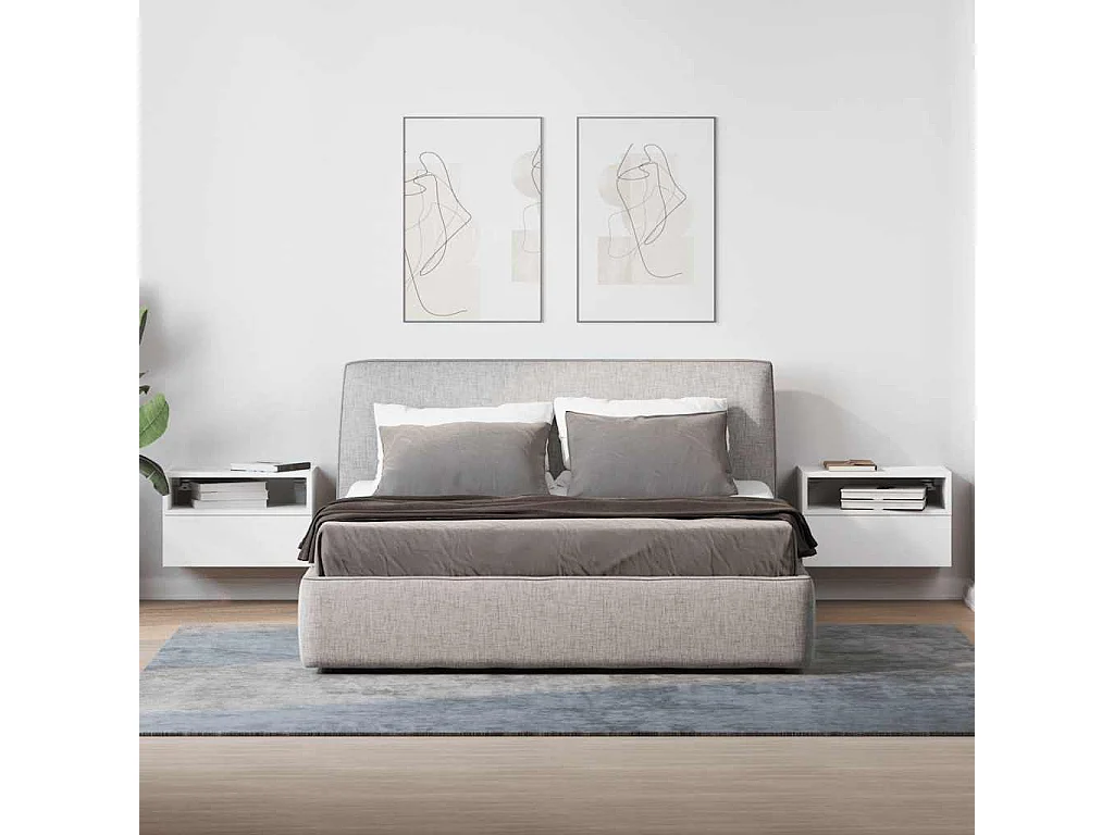 Nachttisch hängend 2er Set | Wand-Nachttische Weiß 45x26x28,5 cm SHL92463