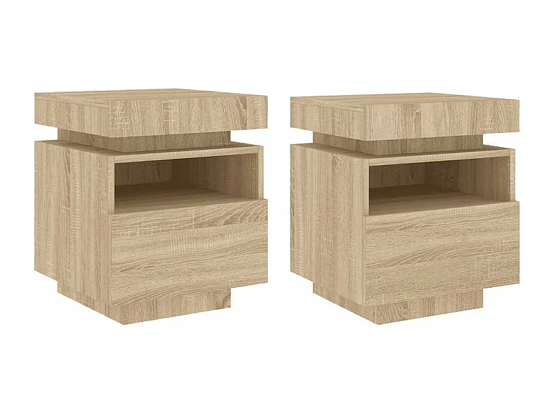 Pack 2 uds Mesitas de noche | Mesilla de noche con luces LED roble Sonoma 40x39x48,5 cm