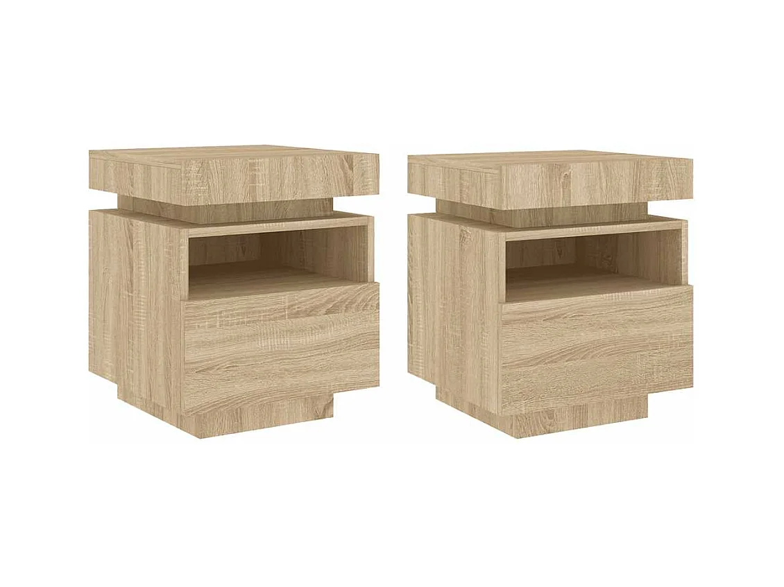 Pack 2 uds Mesitas de noche | Mesilla de noche con luces LED roble Sonoma 40x39x48,5 cm