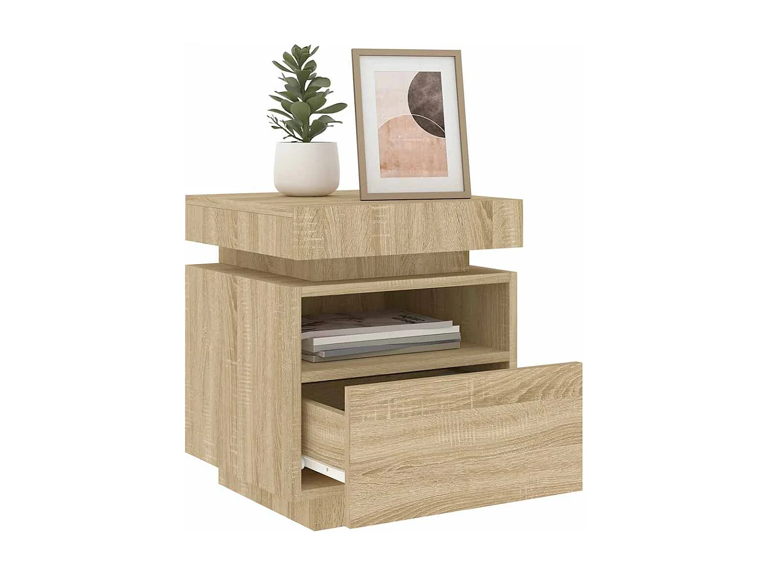Nachttische mit LED-Leuchten 2er Set | Beistelltisch Sonoma Eiche 40x39x48,5 cm SHL22469