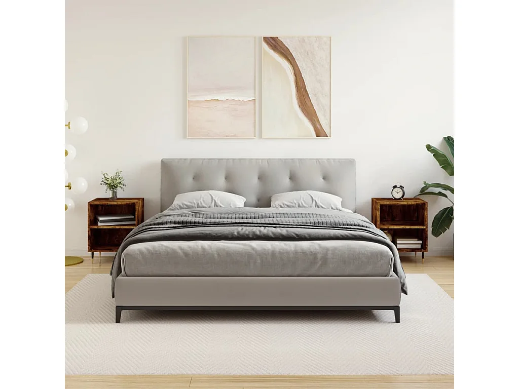 Nachttisch 2er Set-Beistelltisch-Nachttischkommode Räuchereiche 40x30x50 cm Holzwerkstoff SHL26570