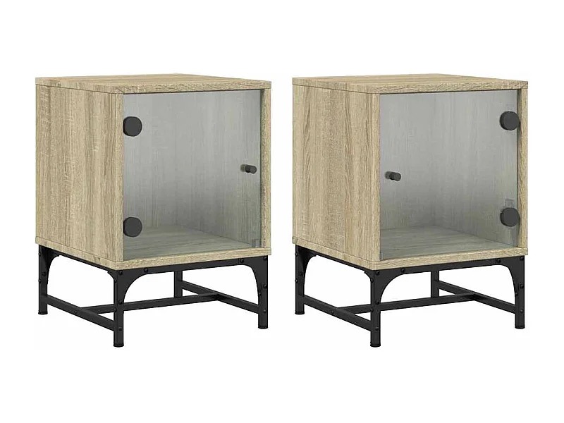 Mesitas de noche | Mesilla de noche con puertas vidrio 2 uds roble Sonoma 35x37x50 cm