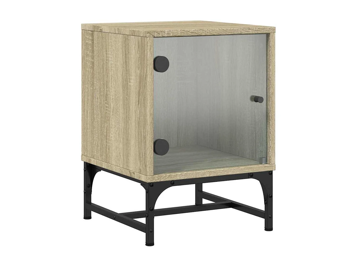 Mesitas de noche | Mesilla de noche con puertas vidrio 2 uds roble Sonoma 35x37x50 cm