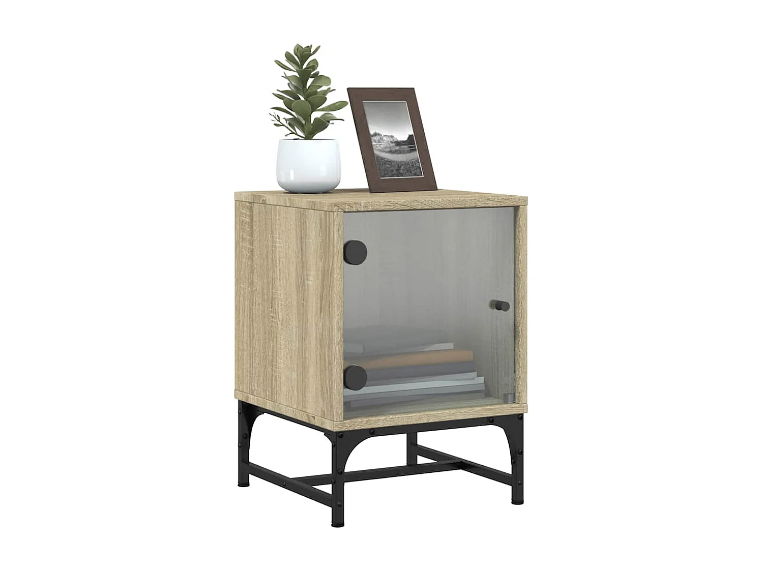 Mesitas de noche | Mesilla de noche con puertas vidrio 2 uds roble Sonoma 35x37x50 cm