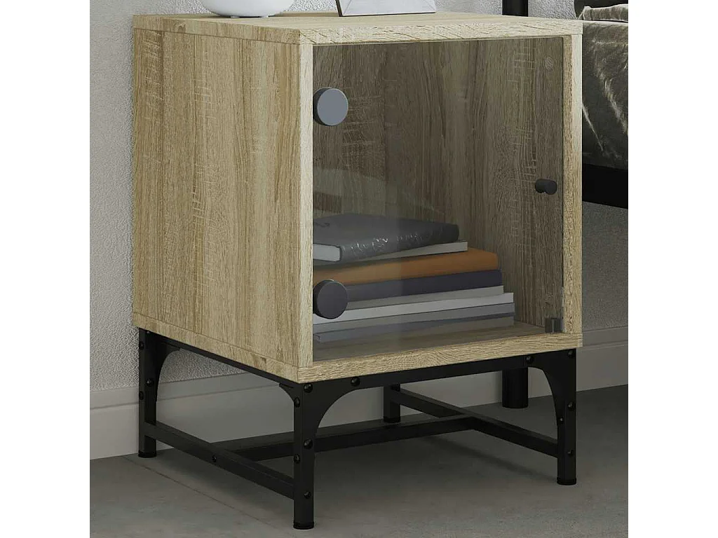 Nachttisch 2er Set-Beistelltisch mit Glastüren Sonoma-Eiche 35x37x50 cm SHL57315