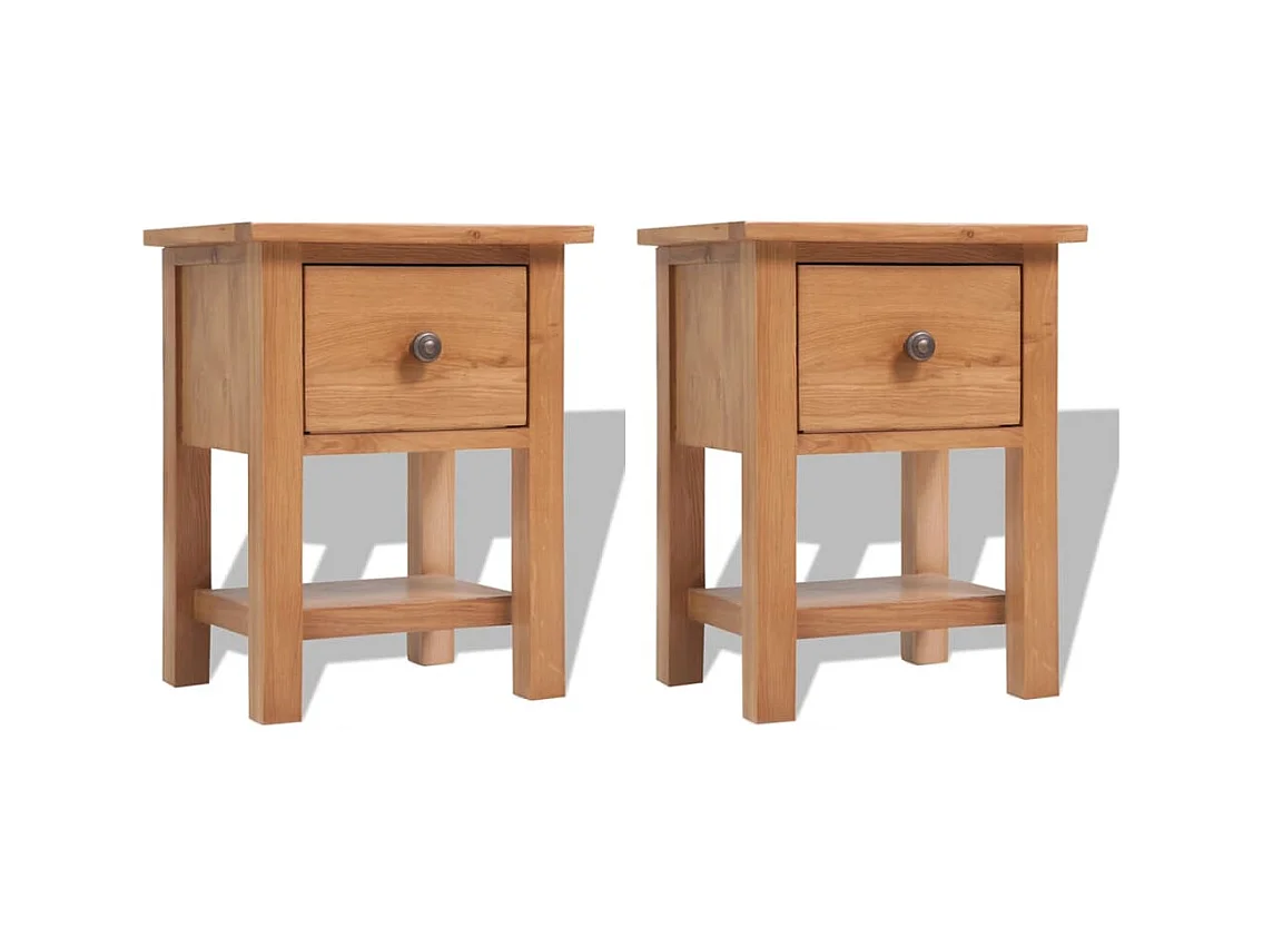 Pack 2 uds Mesitas de noche | Mesilla de noche madera maciza de roble 36x30x47 cm
