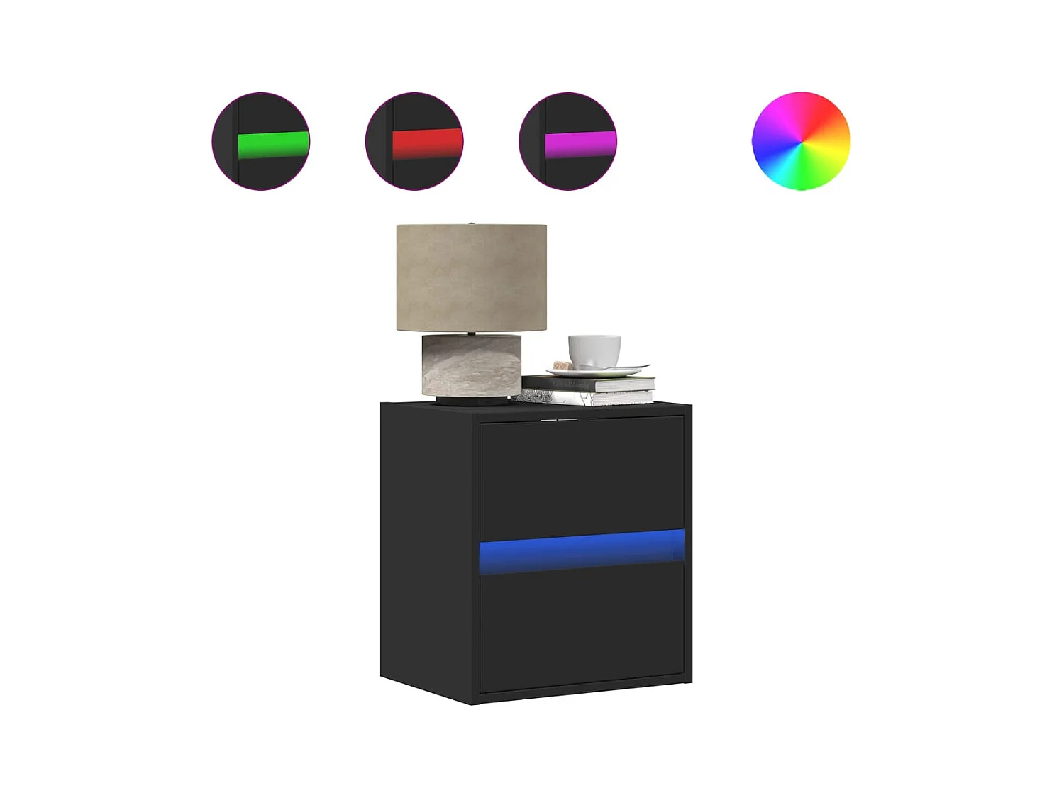 Mesitas de noche | Mesilla de noche de pared con luces LED 2 unidades negro