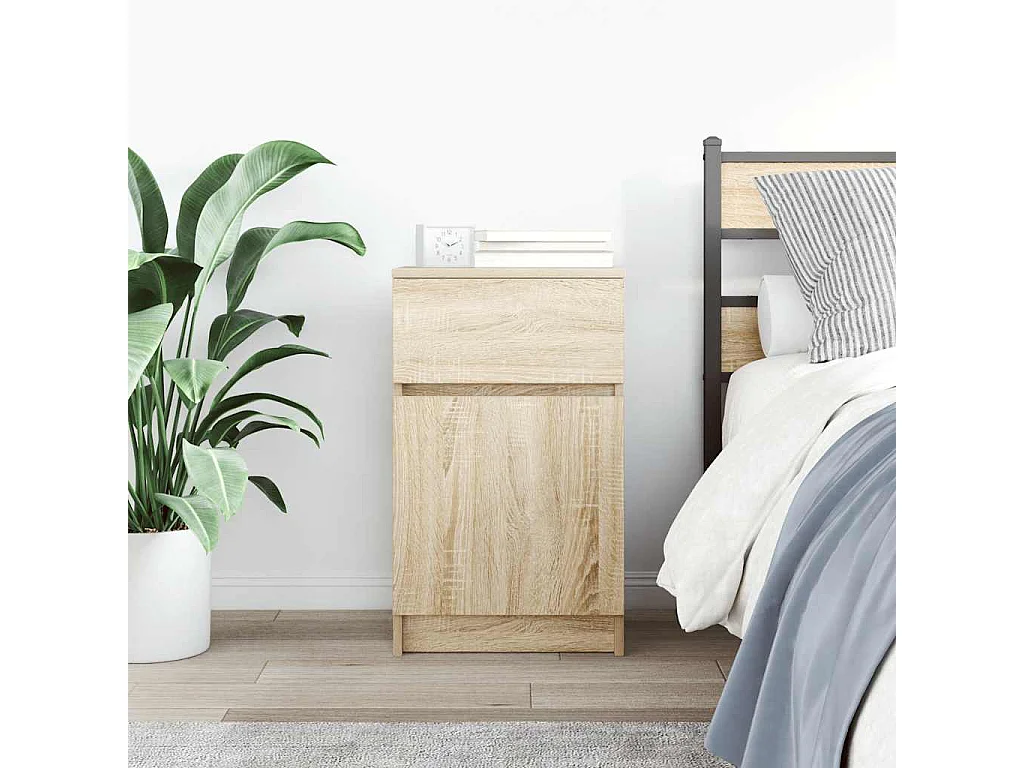Mesilla de noche | Mesita de noche roble Sonoma 39x35x65 cm Madera de ingeniería