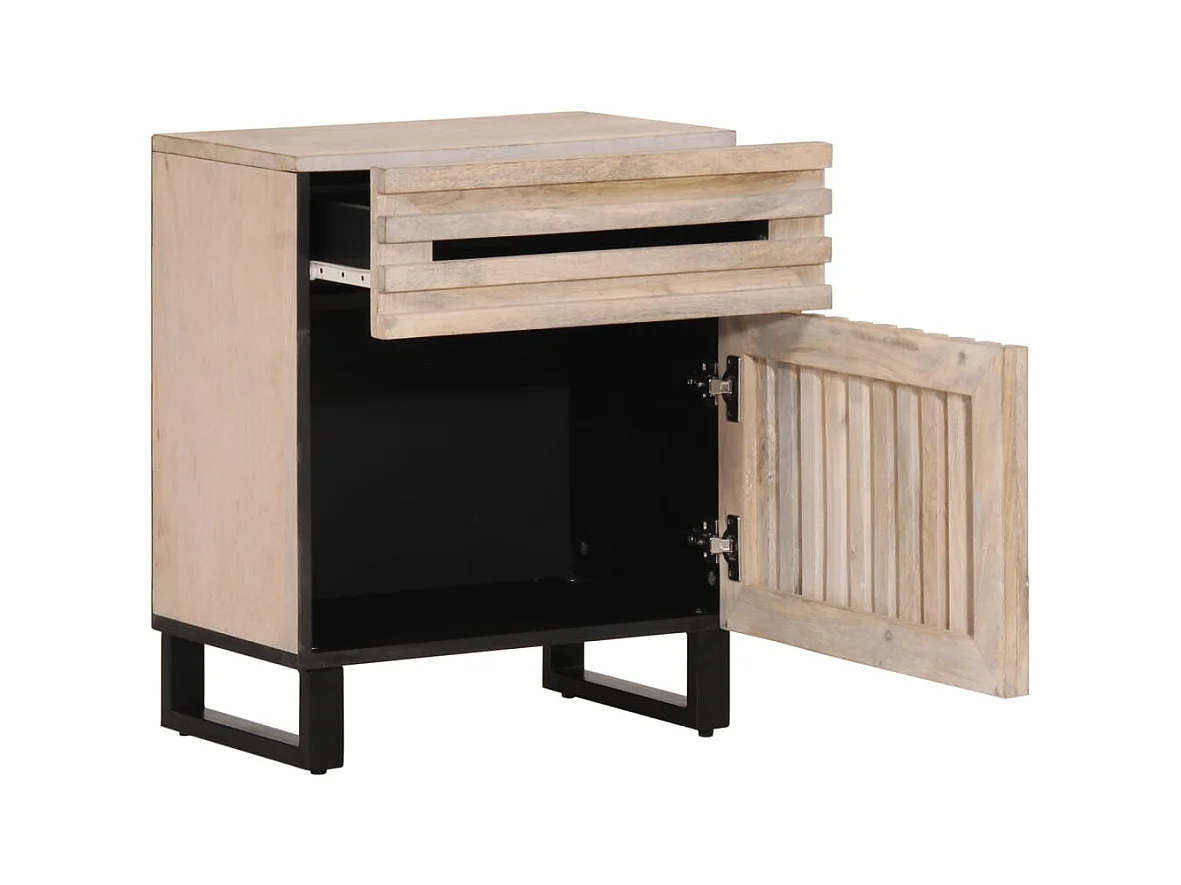 Mesita de noche | Mesilla de noche madera maciza de mango blanca 50x34x60 cm