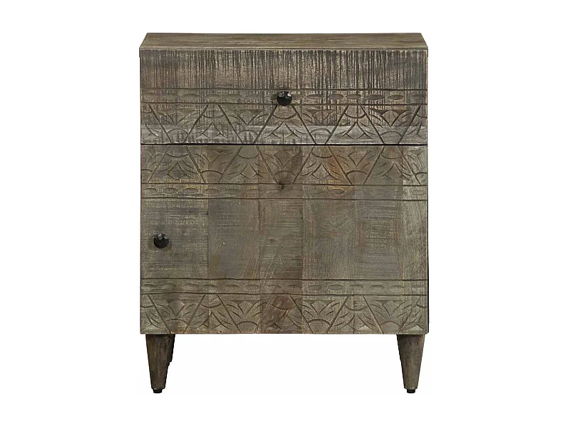 Mesita de noche | Mesilla de noche madera maciza de mango gris claro 50x33x60 cm