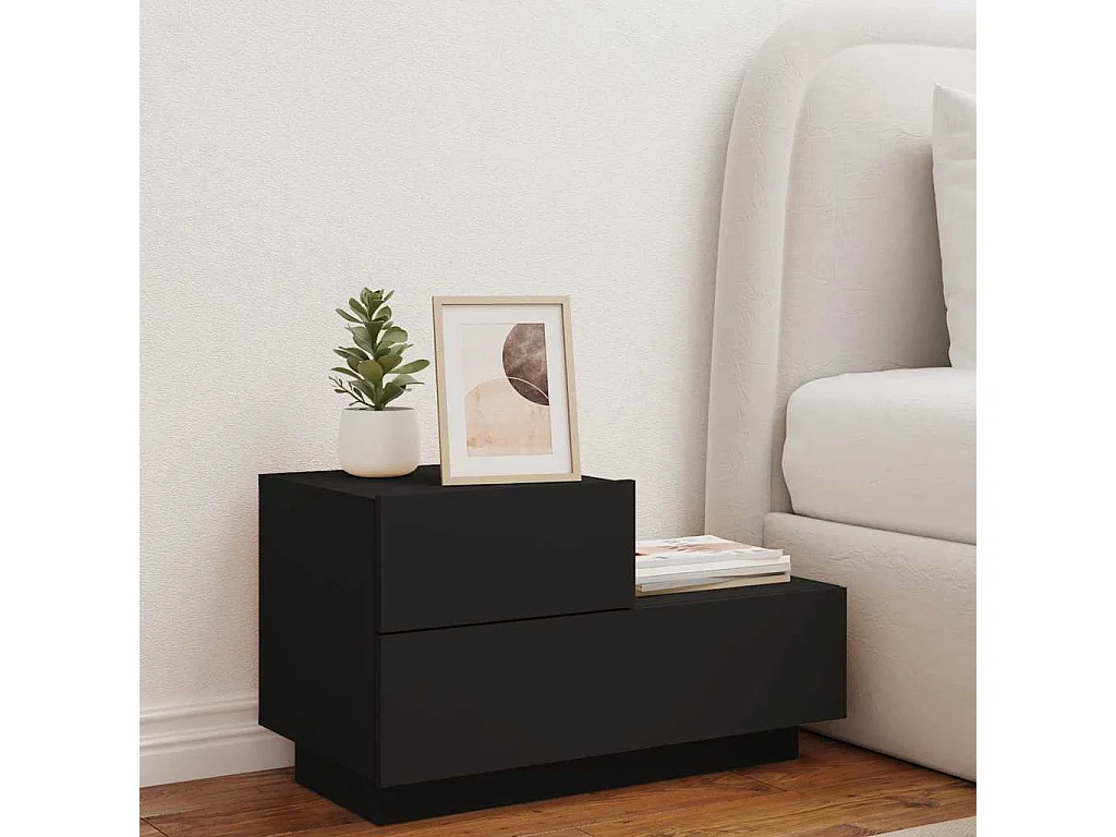 Mesita de noche | Mesilla de noche con luces LED negro 70x36x40,5 cm