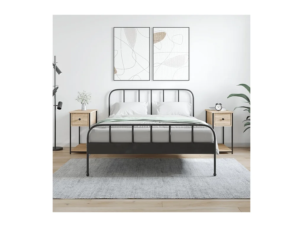 Mesitas de noche | Mesilla de noche 2 uds madera ingeniería roble Sonoma 30x60x60 cm