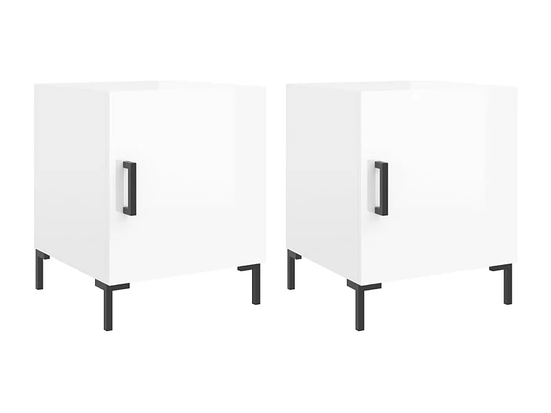 Lot de 2 Tables de chevet Étroite avec Étagère de rangement blanc brillant 40x40x50 cm