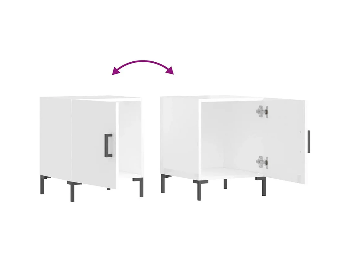 Lot de 2 Tables de chevet Étroite avec Étagère de rangement blanc brillant 40x40x50 cm