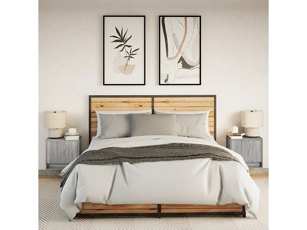 Mesitas de noche | Mesilla de noche de pared con luces LED 2 unidades gris Sonoma