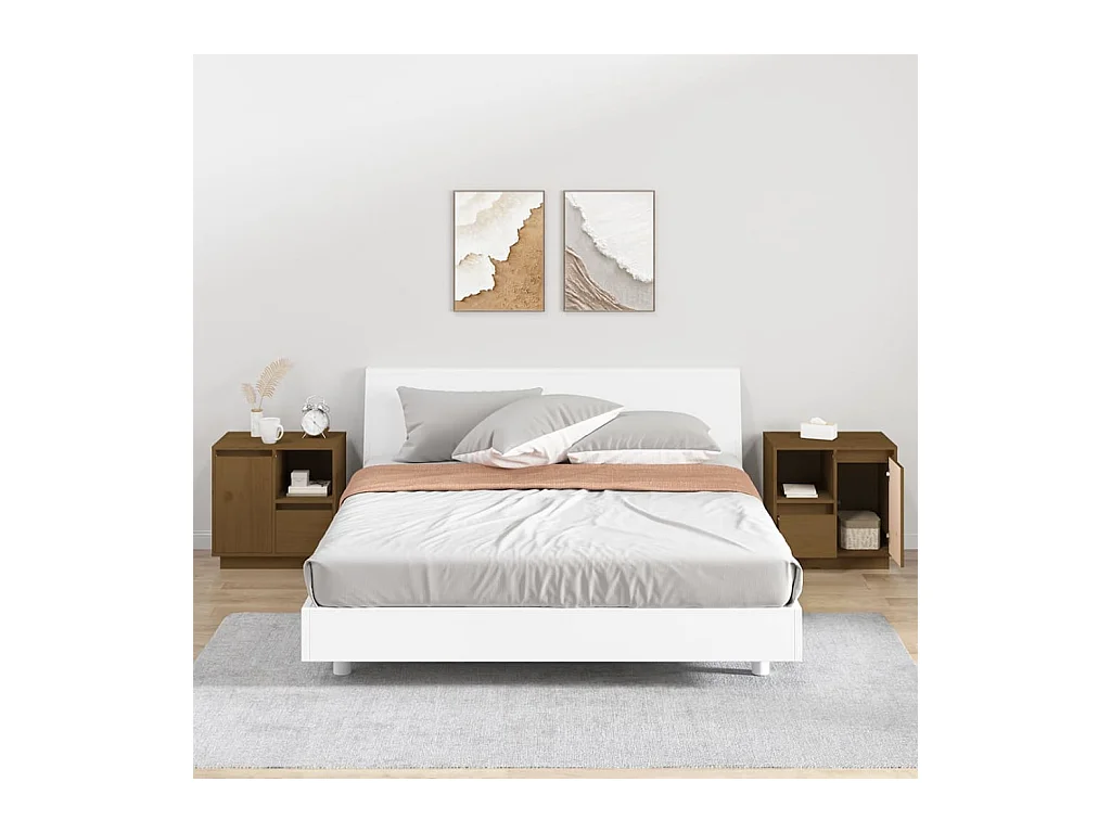 Mesitas de noche | Mesilla de noche 2 uds madera maciza pino marrón miel 50x34x50 cm