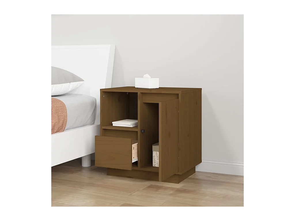 Mesitas de noche | Mesilla de noche 2 uds madera maciza pino marrón miel 50x34x50 cm