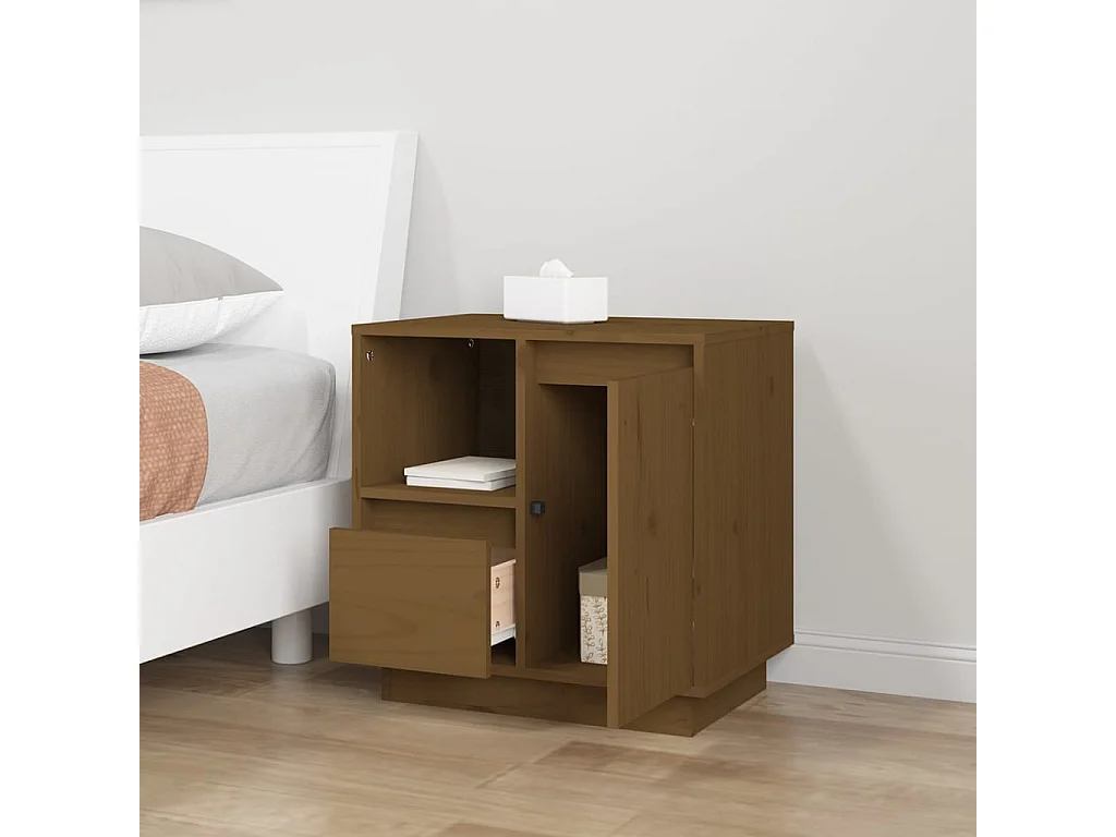 Nachttisch 2er Set-Beistelltisch-Nachttischkommode Honigbraun 50x34x50 cm Massivholz Kiefer SHL47800