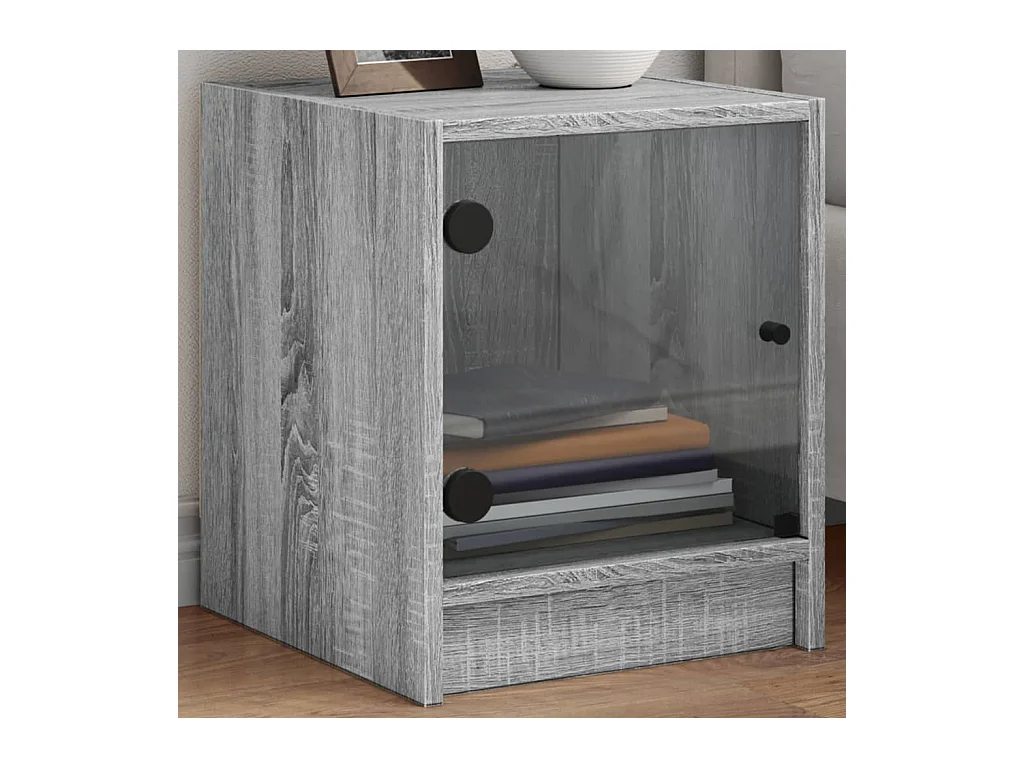 Mesitas de noche | Mesilla de noche con puertas vidrio 2 uds gris Sonoma 35x37x42 cm